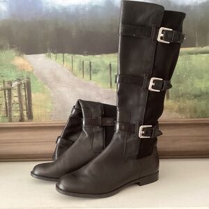 Calvin Klein Hillary Black Leather Stretch Buckled Tall Riding Boots 8.5 M city